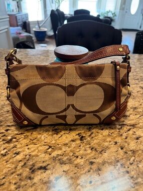 Vintage Coach Carly Signature Canvas Hobo Shoulder Bag with Leather Trim